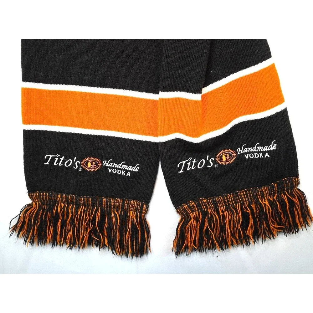 Tito's Handmade Vodka Embroidered Logo Promotional Winter Scarf Orange Black